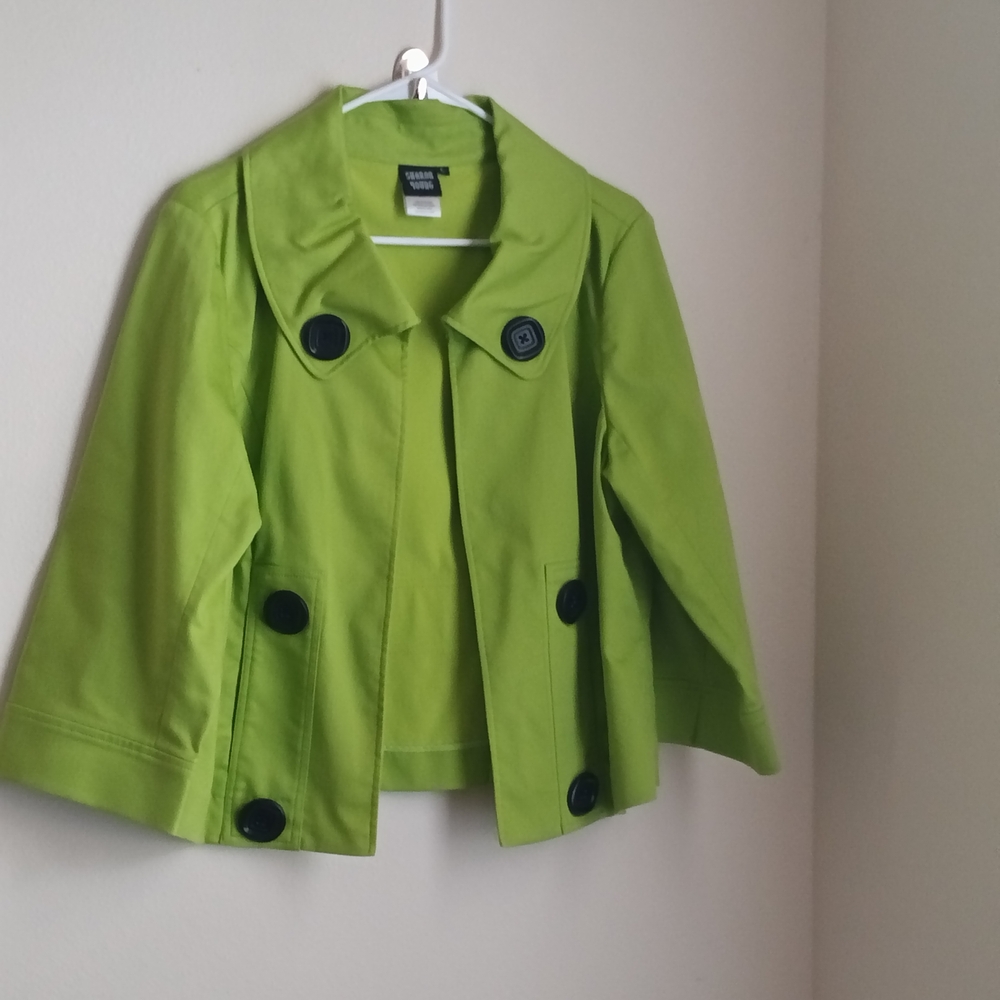 Sharon Young Blazer Women Large Lime Green Jacket Elegant Preppy Career Academia